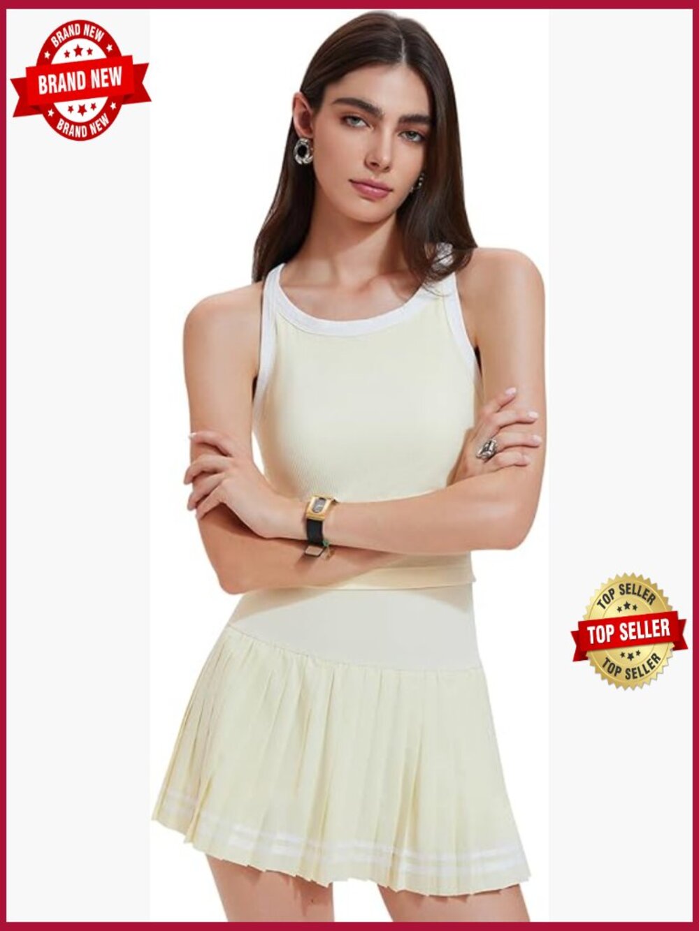2-Piece Tennis Skirt Set with Racerback Tank & Built-in Shorts Activewear